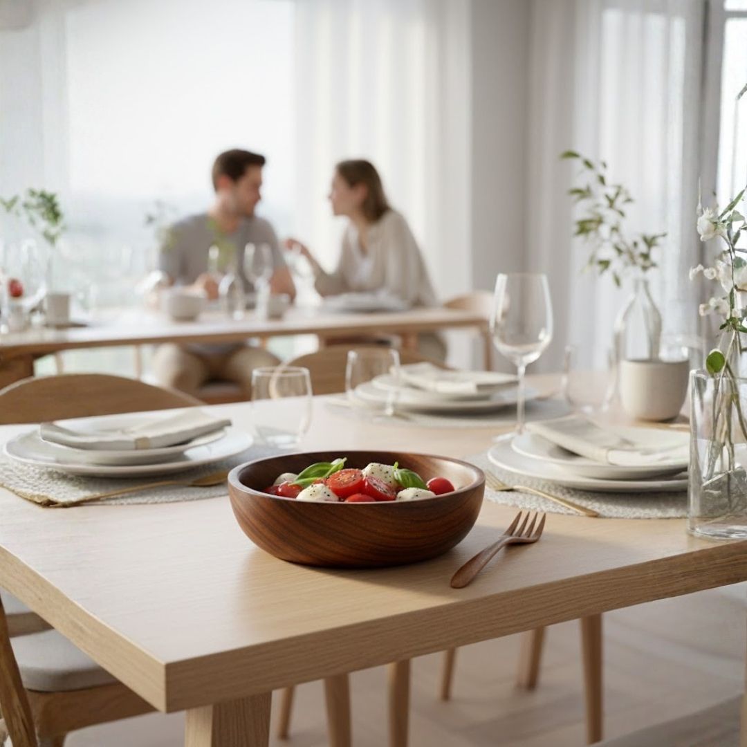 Curved Shape Bowl: Elegant Acacia Wood Tableware